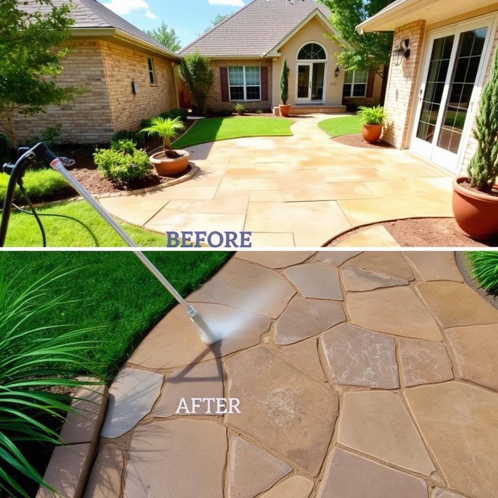 Stone patio cleaning